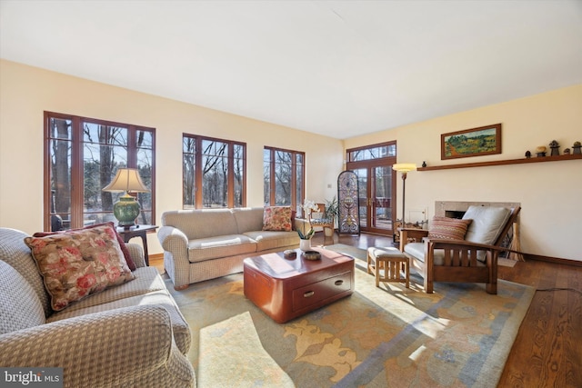 living room with light hardwood / wood-style floors