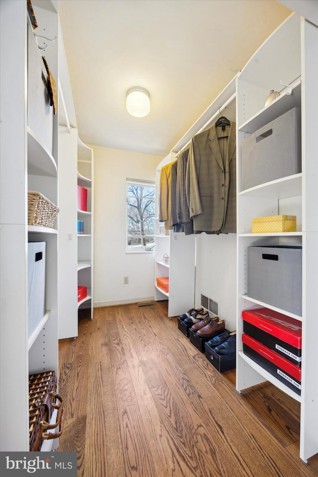 walk in closet featuring hardwood / wood-style flooring