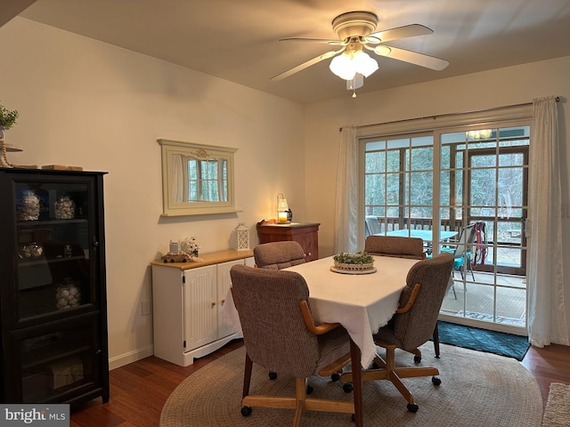 dining room with ceiling fan and wood-type flooring