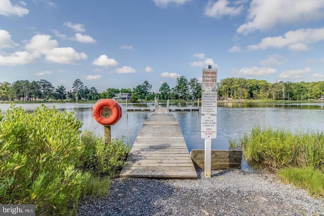 view of dock featuring a water view