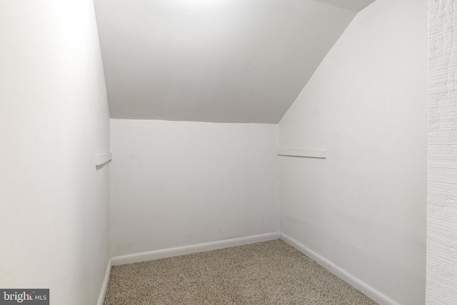 walk in closet featuring carpet floors and vaulted ceiling