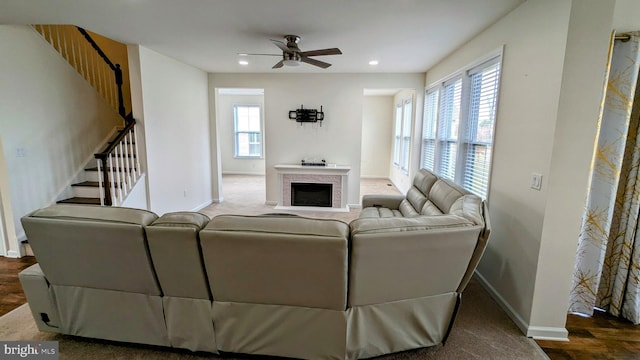 living room with ceiling fan