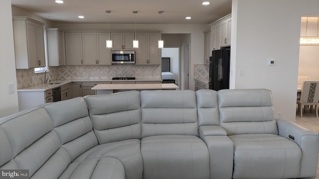 living room with sink