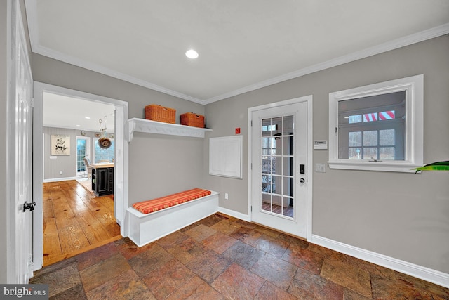 interior space featuring crown molding