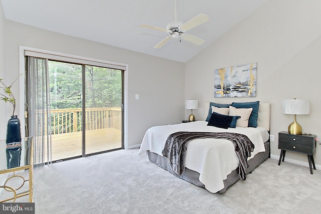 5284 Davis Ford Rd, Woodbridge, VA 22192 - bedroom featuring access to exterior, carpet flooring, vaulted ceiling, baseboards, and a ceiling fan