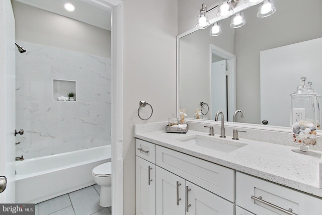 5284 Davis Ford Rd, Woodbridge, VA 22192 - bathroom featuring toilet, tile patterned flooring, vanity, and shower / bathtub combination