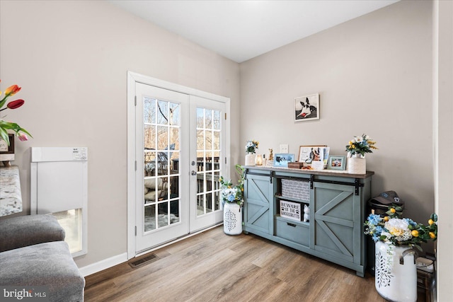 entryway featuring french doors and wood-type flooring