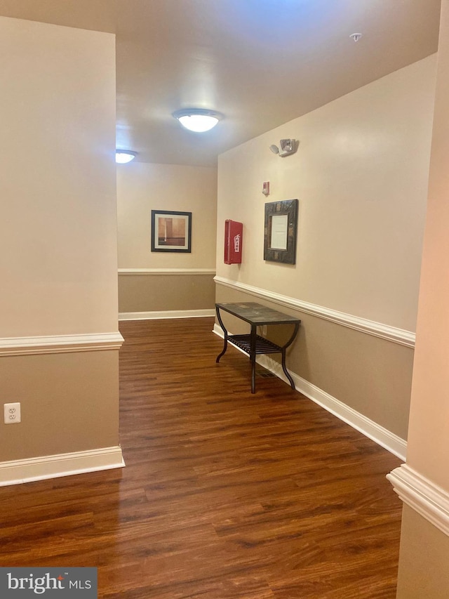 corridor featuring dark hardwood / wood-style floors