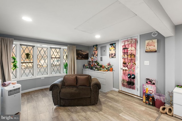 sitting room with light hardwood / wood-style flooring