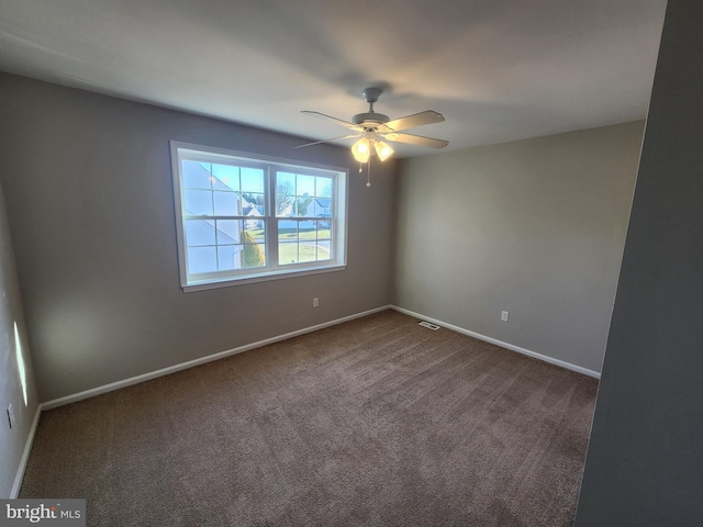 spare room featuring ceiling fan and carpet floors