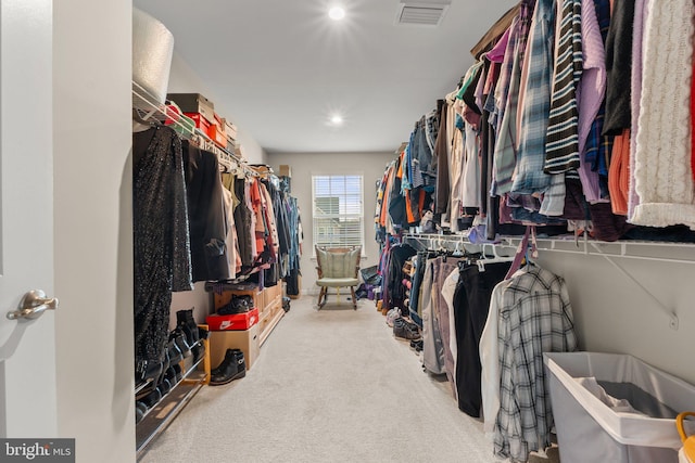 walk in closet with carpet