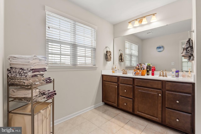 bathroom with tile patterned floors and vanity