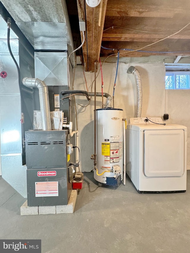 utilities with washer / dryer, heating unit, and water heater