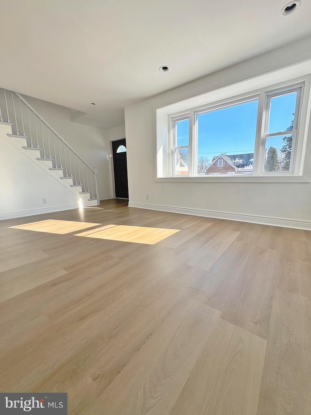 unfurnished living room with light hardwood / wood-style flooring