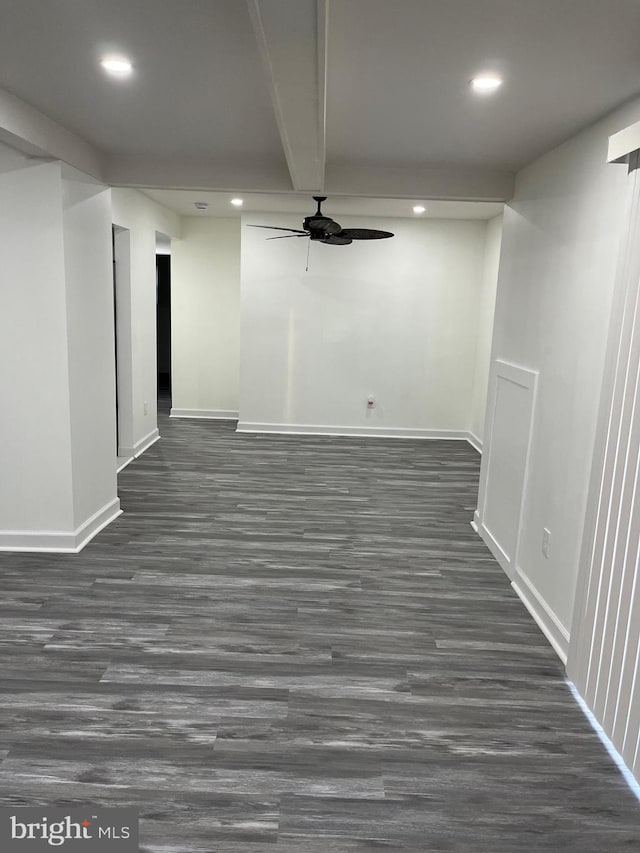 basement with dark wood-type flooring