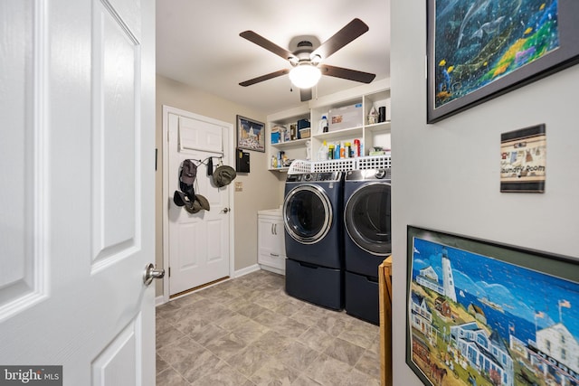 laundry area featuring ceiling fan and independent washer and dryer