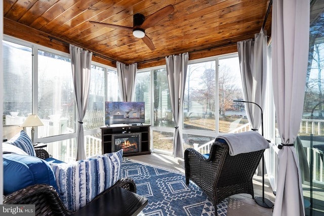 sunroom / solarium with wooden ceiling