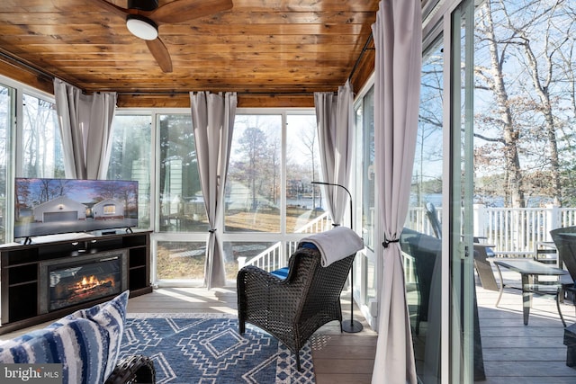 sunroom with wooden ceiling