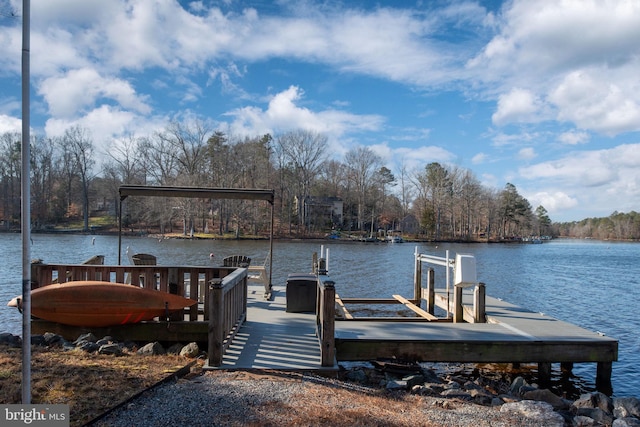 dock area with a water view