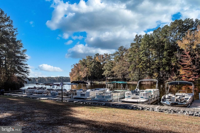 view of dock with a water view