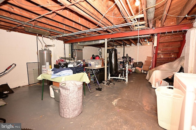 basement featuring water heater