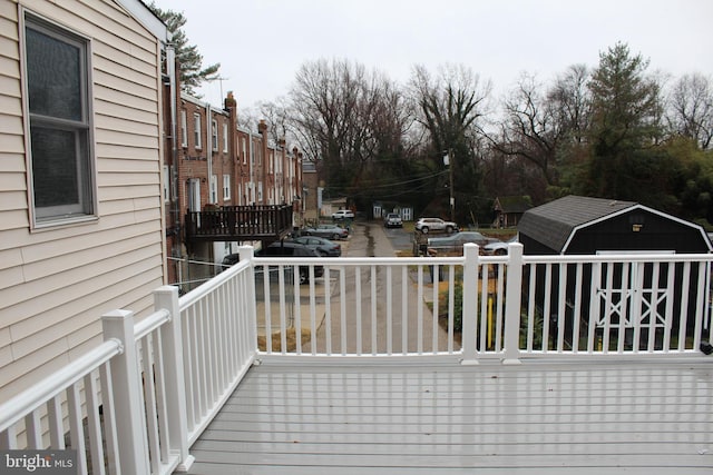 deck with a shed