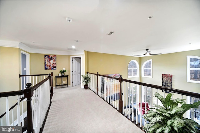 hallway featuring light carpet