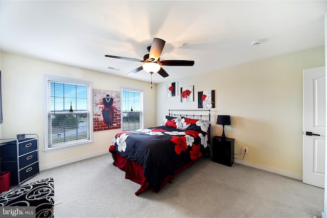 bedroom featuring carpet and ceiling fan