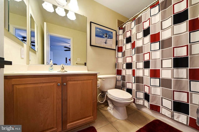 bathroom featuring tile patterned flooring, vanity, and toilet