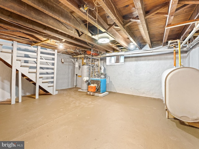 basement featuring water heater