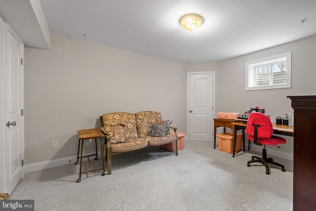 home office with light colored carpet