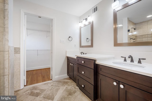 bathroom with vanity and walk in shower