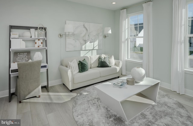 living room with light hardwood / wood-style flooring