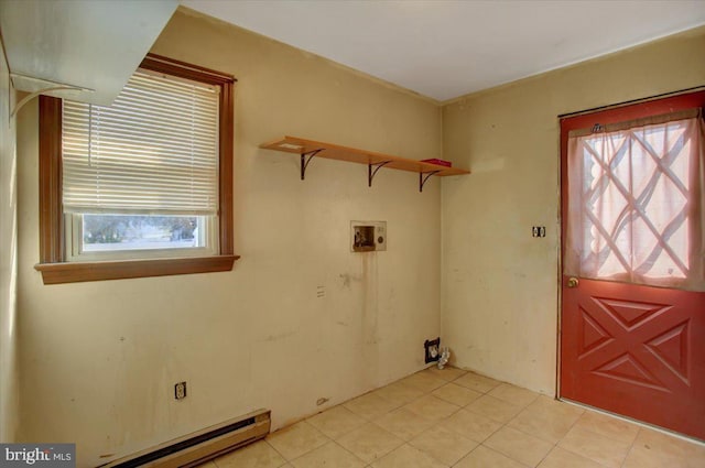 laundry room featuring hookup for a washing machine, a baseboard radiator, and plenty of natural light