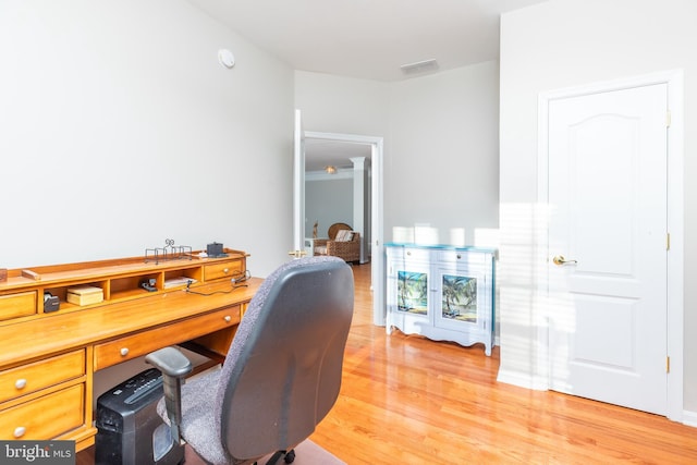 office area featuring light hardwood / wood-style floors