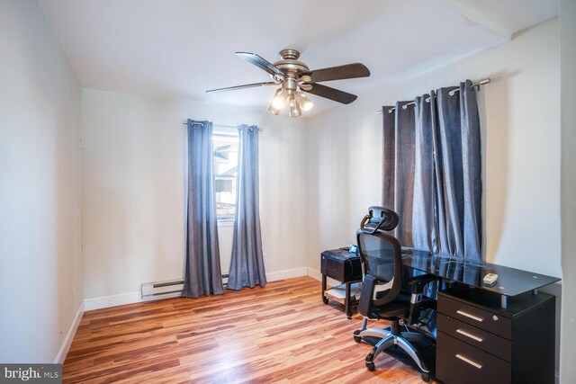 1427 Paul Blvd, Manahawkin, NJ 08050 - home office with baseboards, a ceiling fan, light wood-style floors, and a baseboard radiator