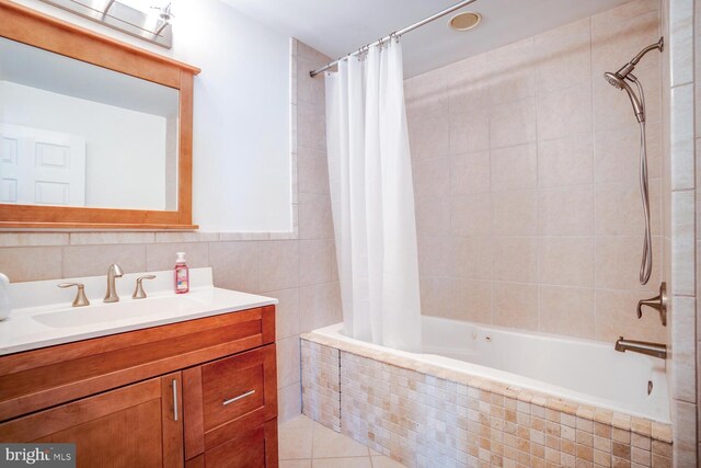 1427 Paul Blvd, Manahawkin, NJ 08050 - bathroom featuring vanity, tile walls, tiled shower / bath, and tile patterned floors