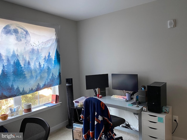 office area featuring light colored carpet