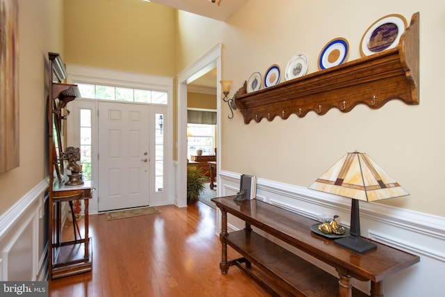 entryway with wood-type flooring