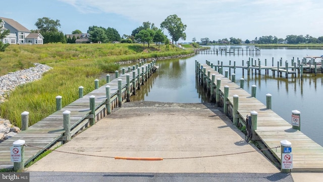 view of dock featuring a water view