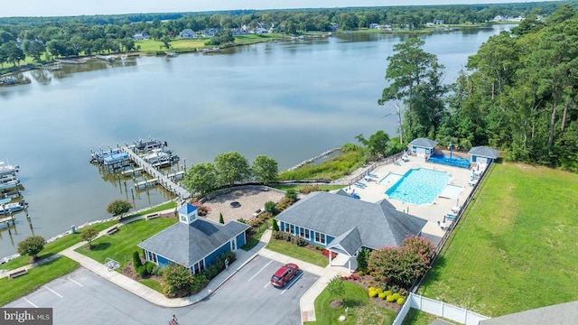 bird's eye view featuring a water view