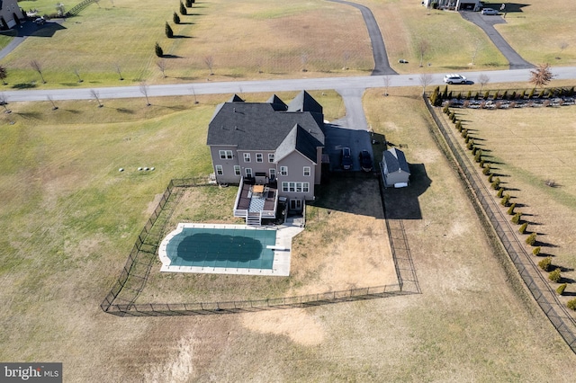 drone / aerial view with a rural view