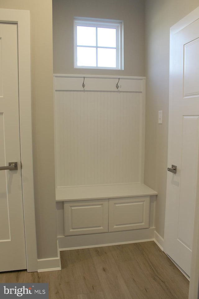 mudroom featuring wood-type flooring