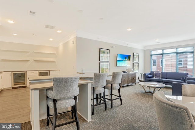 dining space with wine cooler