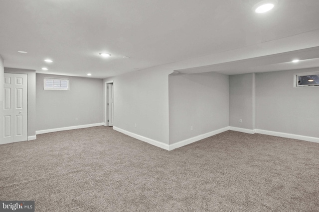 basement with carpet floors