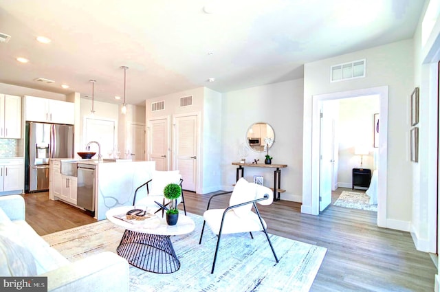 interior space featuring light hardwood / wood-style floors and sink