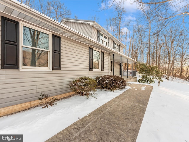 view of snow covered exterior