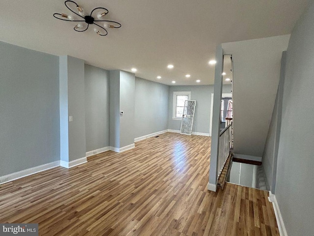 basement featuring light wood-type flooring