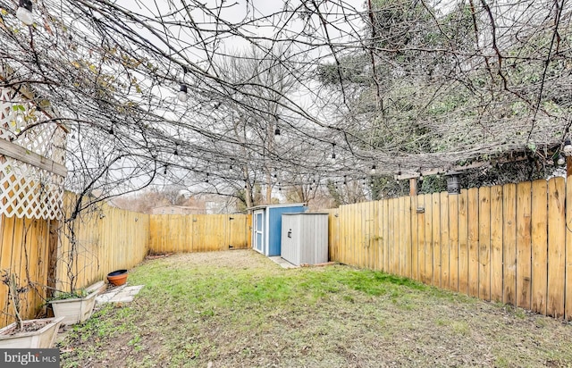 view of yard with a shed