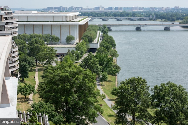 aerial view featuring a water view